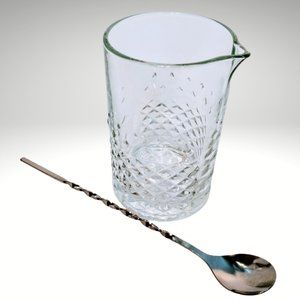 Cocktail Mixing Glass 25 oz with Diamond-Cut Pattern and 10-inch Bar Spoon